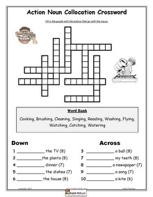 Kids Crossword Puzzles on Action Verbs Crossword And Gap Fill   Beginner Levels   Kids