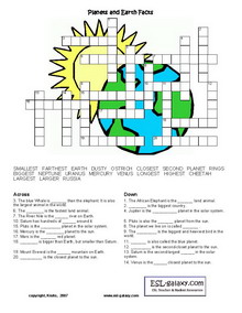 Crossword Puzzles Print on Esl  English Vocabulary  Printable Worksheets  Space  The Planets And