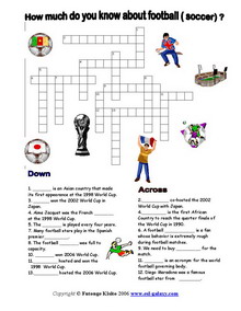 Sports Crossword on Esl Printable World Cup Activity   Enter Our Web Hosting Store