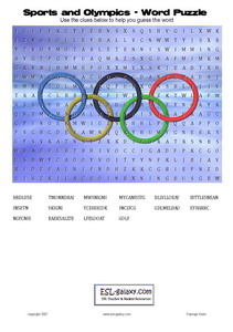 Sports Crossword on Esl  English Vocabulary  Printable Worksheets  Sports  Olympic Games