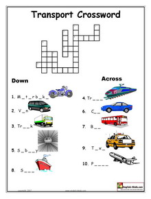 Crossword on Esl  English Vocabulary Printable Worksheets For Teaching Transport