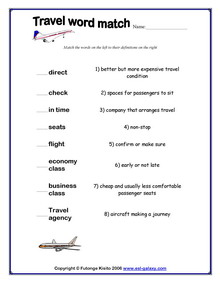 travel esl vocabulary worksheets printable worksheet exercises english pdf word definition teaching match holidays going related places vocabsheets