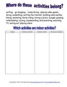 esl hobbies activities holiday fun english vocabulary printable worksheet