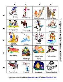 esl hobbies activities holiday fun english vocabulary printable worksheet